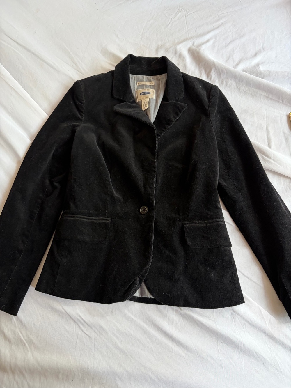 Old Navy Women's Black Corduroy Blazer Jacket Stretch One Button Size Small